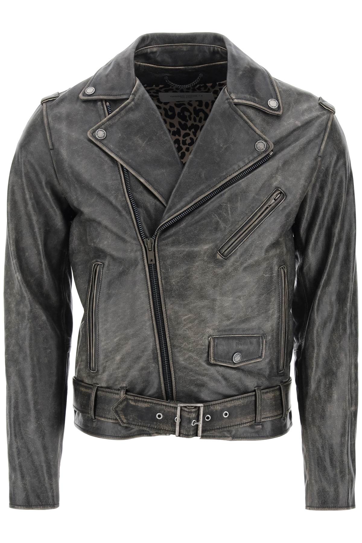 Golden goose vintage-effect leather biker jacket GMP00297 P000647 BLACK