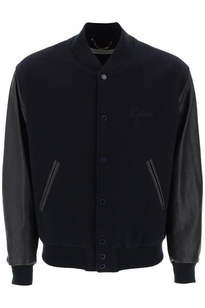 Golden goose aleandro bomber jacket with leather sleeves GMP00834 P000617 DARK BLUE BLACK