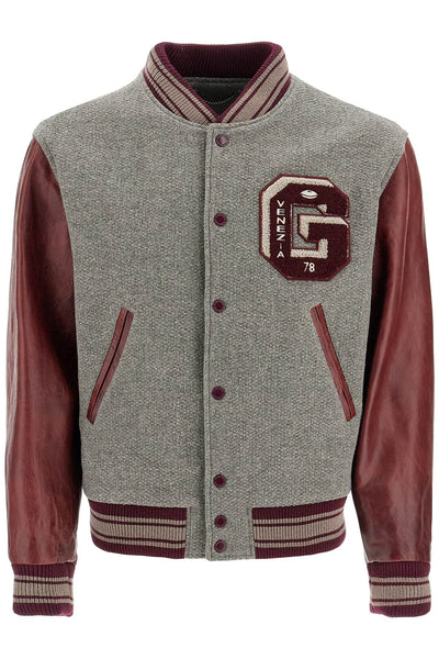 melange wool bomber jacket GMP00834 P001675 MELANGE GREY/ VINEYARD WINE