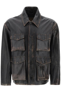 Golden goose leone aviator jacket in lived-in-effect leather GMP01662 P001427 VINTAGE BROWN