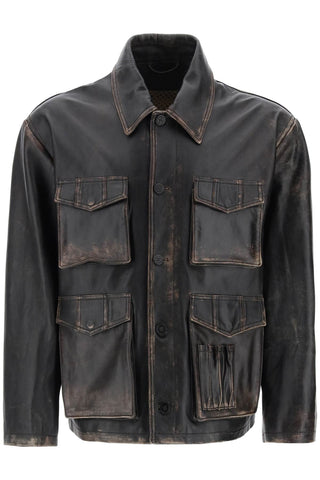 Golden goose leone aviator jacket in lived-in-effect leather GMP01662 P001427 VINTAGE BROWN