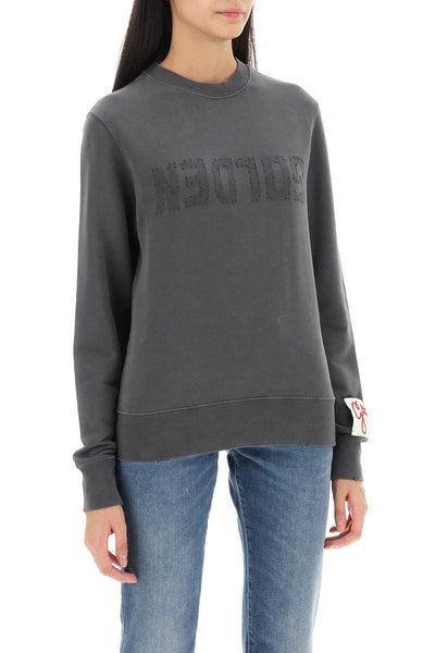 Golden goose athena crew-neck sweatshirt with distressed logo GWP01223 P000642 ANTHRACITE