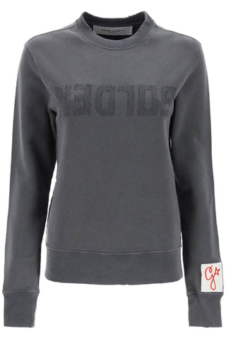 Golden goose athena crew-neck sweatshirt with distressed logo GWP01223 P000642 ANTHRACITE