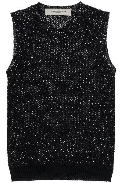 knitted vest with sequins embell GWP01922 P001691 BLACK