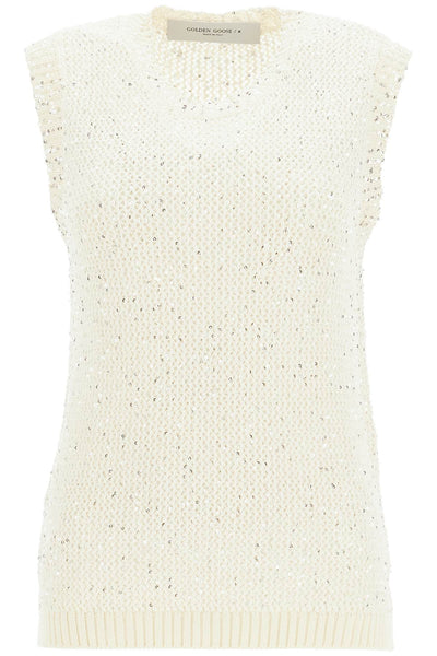 knitted vest with sequins embell GWP01922 P001691 HERITAGE WHITE