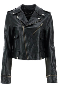 GOLDEN GOOSE shiny black sheepskin biker jacket with stur | Italystation.com - Shop Now at italystation.com