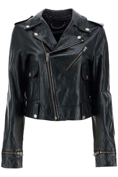 GOLDEN GOOSE shiny black sheepskin biker jacket with stur | Italystation.com - Shop Now at italystation.com
