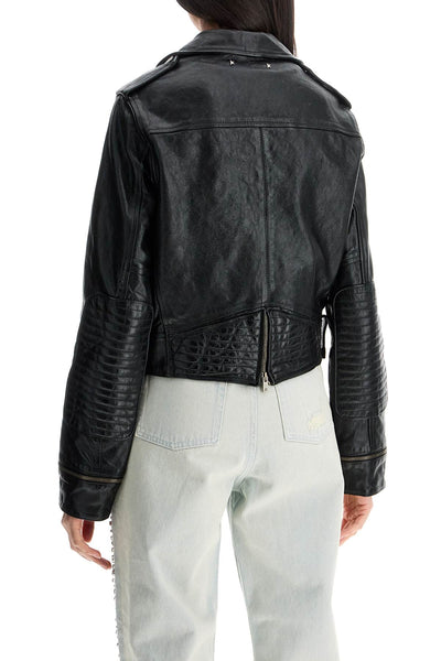 GOLDEN GOOSE shiny black sheepskin biker jacket with stur | Italystation.com - Shop Now at italystation.com