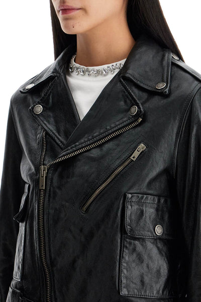 GOLDEN GOOSE shiny black sheepskin biker jacket with stur | Italystation.com - Shop Now at italystation.com