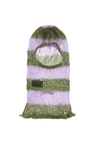 striped mohair balaclava helmet H3FT MILITARY GREEN   LILAC DISTRESSED