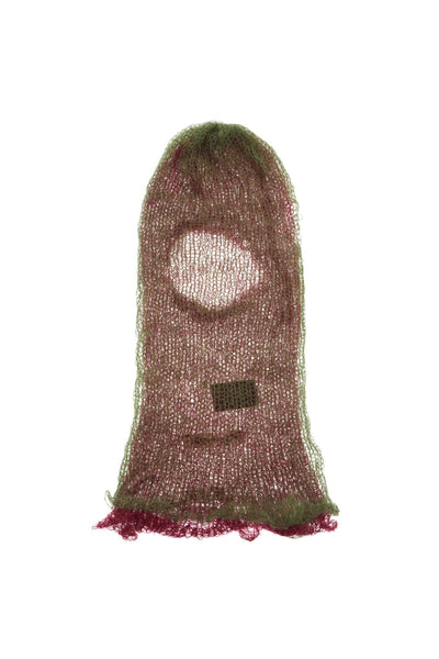 "double-layered mohair balaclava H3FT GREEN   MAGENTA DISTRESSED