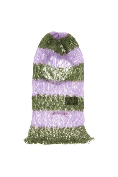 striped mohair balaclava helmet H3FT MILITARY GREEN   LILAC DISTRESSED