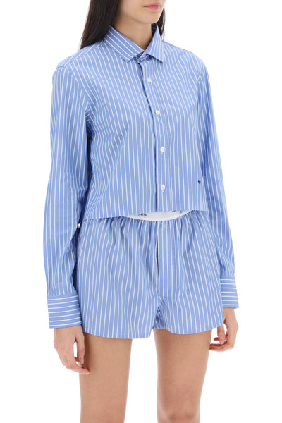 cropped striped poplin shirt HGSH006 BLUE WHITE