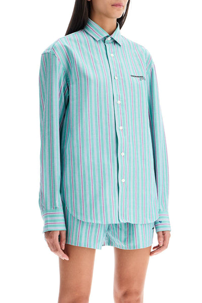 striped oxford shirt for men HGSH043 GREEN OXFORD