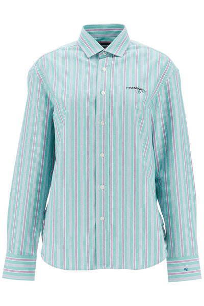 striped oxford shirt for men HGSH043 GREEN OXFORD