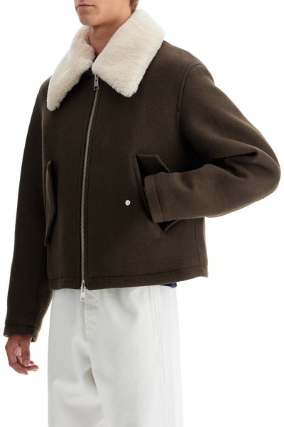 boxy shearling jacket with collar HJK060 WV0049 CAFE FONCE