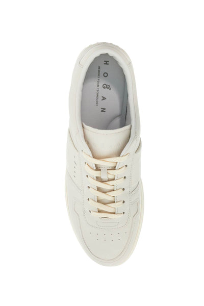 smooth and suede leather h-tv sneakers. HXM6680FL30U5A YOGURT