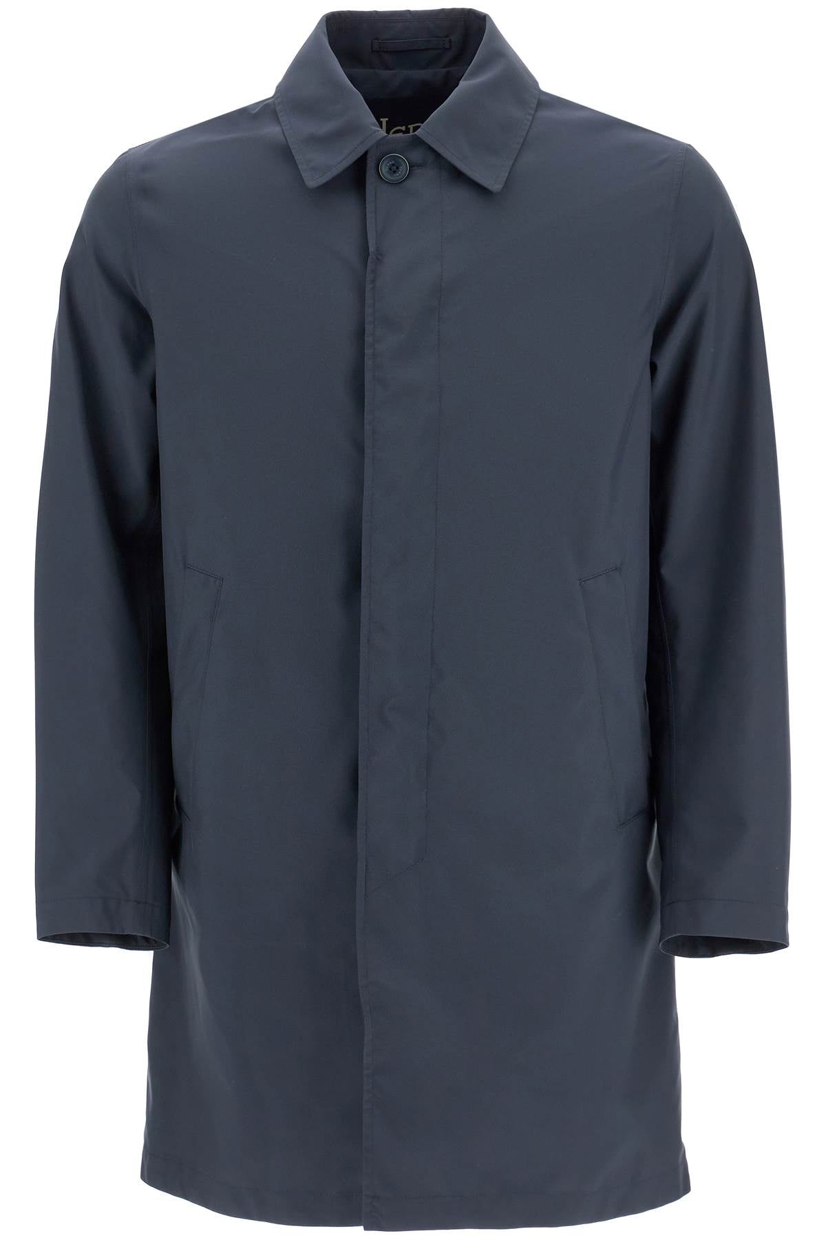 long blue waterproof coat in high-quality polyester with buttons IM000355U 12578Z BLUE