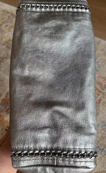 Used Chanel medium bowling bag metallic silver