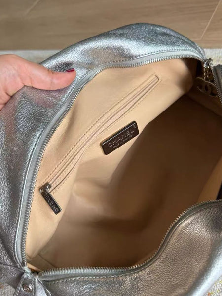 Used Chanel medium bowling bag metallic silver