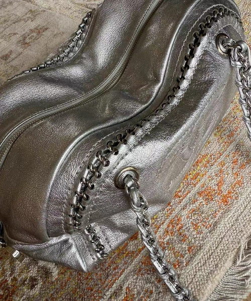 Used Chanel medium bowling bag metallic silver