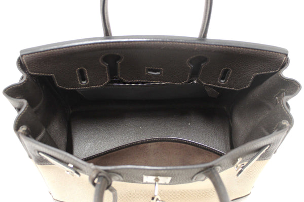 Hermes Brown Togo Leather and Toile Canvas Birkin 30 Bag