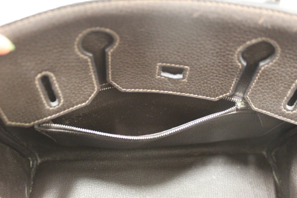 Hermes Brown Togo Leather and Toile Canvas Birkin 30 Bag