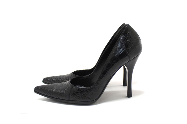 Gucci Black Crocodile Closed Toe Pumps Shoes Size 5.5B