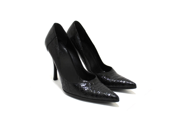 Gucci Black Crocodile Closed Toe Pumps Shoes Size 5.5B