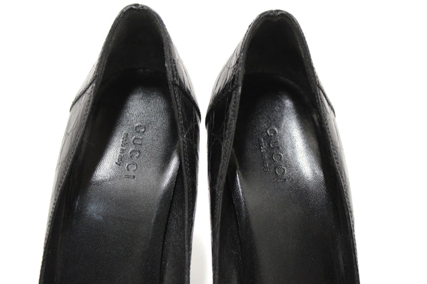 Gucci Black Crocodile Closed Toe Pumps Shoes Size 5.5B