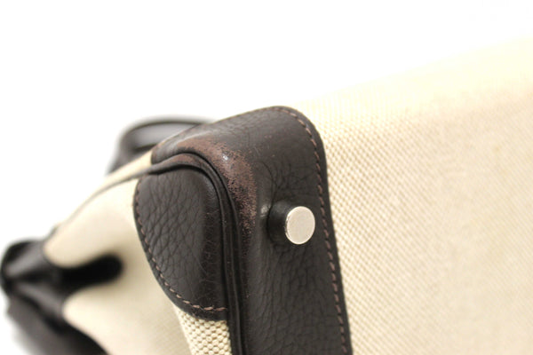 Hermes Brown Togo Leather and Toile Canvas Birkin 30 Bag