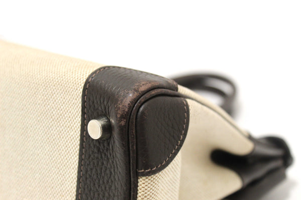 Hermes Brown Togo Leather and Toile Canvas Birkin 30 Bag