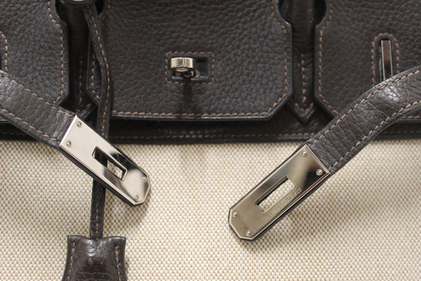 Hermes Brown Togo Leather and Toile Canvas Birkin 30 Bag