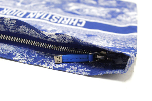 NEW Christian Dior Blue Toile de Jouy Reverse Technical Fabric DiorTravel Zipped Pouch