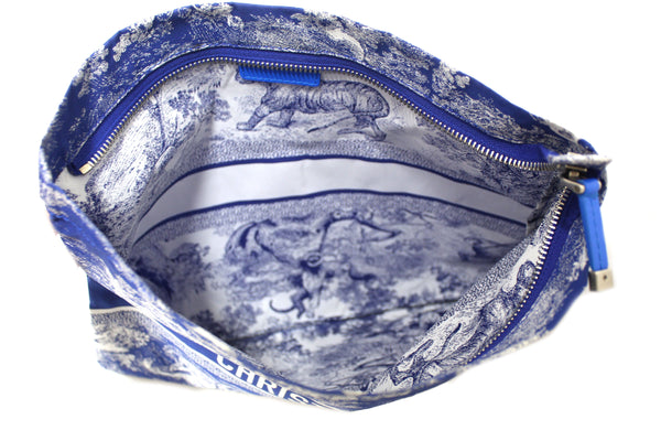 NEW Christian Dior Blue Toile de Jouy Reverse Technical Fabric DiorTravel Zipped Pouch