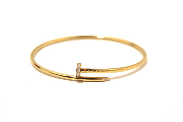 Cartier 18K Yellow Gold with Diamonds Small Juste Un Clou Bracelet Size 19