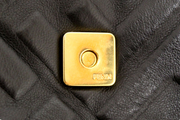 Fendi Black Nappa Leather FF 1974 Embossed Baguette | Italystation.com - Now at italystation.com