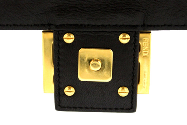 Fendi Black Nappa Leather FF 1974 Embossed Baguette | Italystation.com - Now at italystation.com