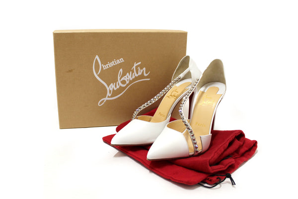 Christian Louboutin White Leather Spike Cross 100 | Italystation.com - Shop Now at italystation.com
