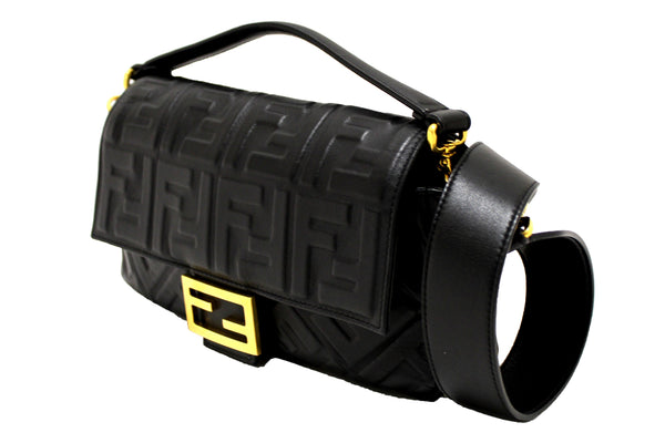 Fendi Black Nappa Leather FF 1974 Embossed Baguette | Italystation.com - Now at italystation.com