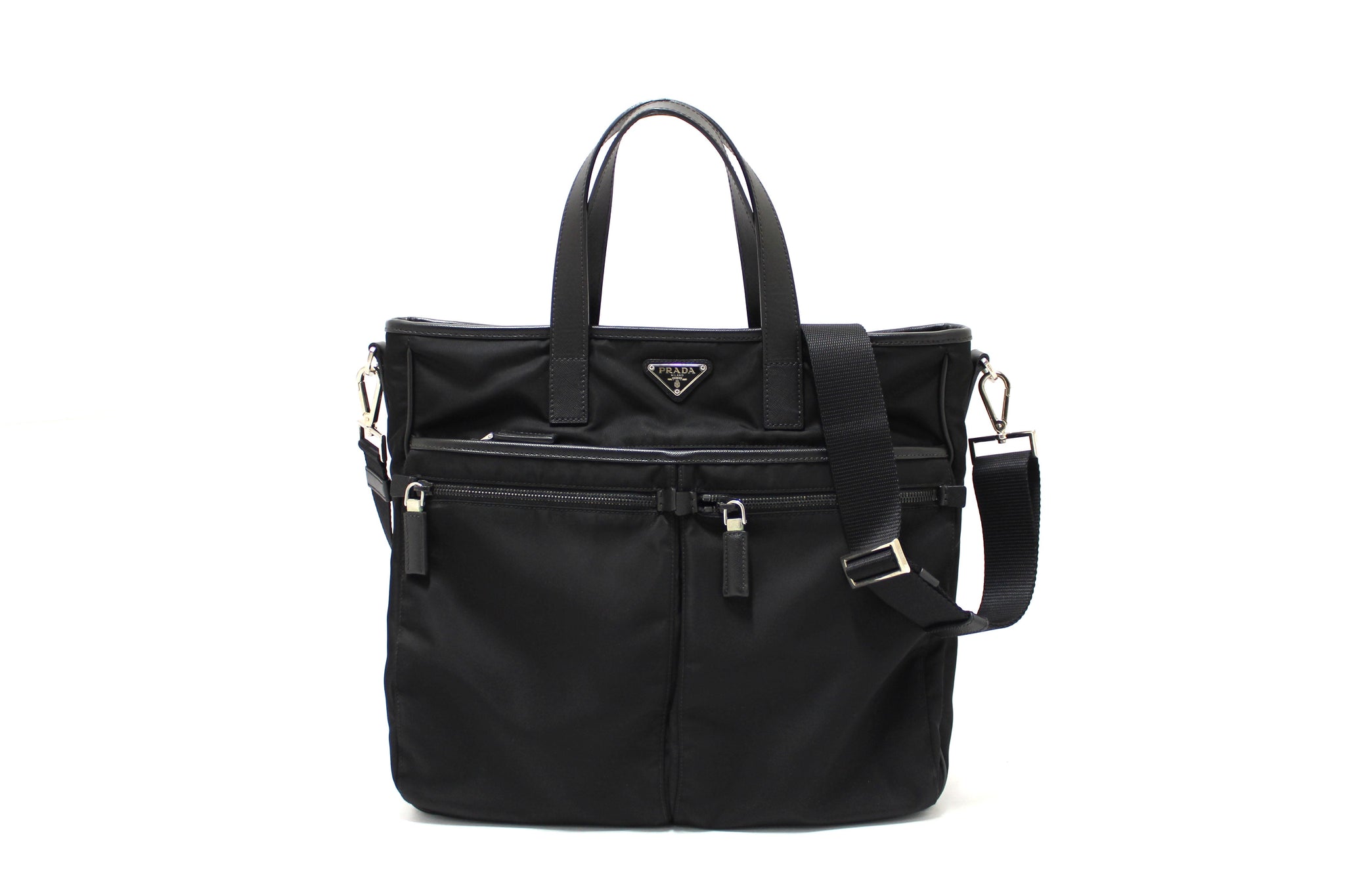 Prada Black Re-Nylon Pocket Tote Shoulder Bag | Italystation.com - Shop Now at italystation.com