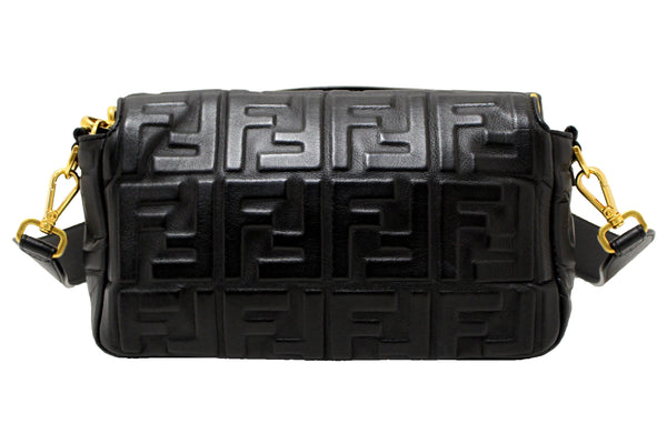 Fendi Black Nappa Leather FF 1974 Embossed Baguette | Italystation.com - Now at italystation.com