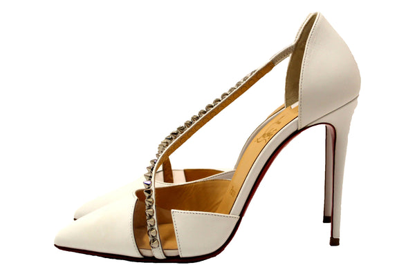 Christian Louboutin White Leather Spike Cross 100 | Italystation.com - Shop Now at italystation.com