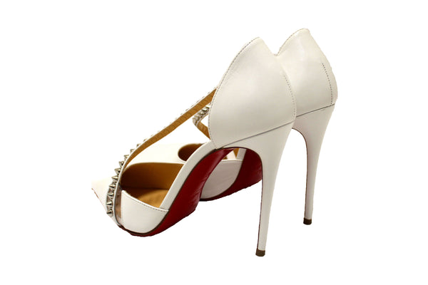 Christian Louboutin White Leather Spike Cross 100 | Italystation.com - Shop Now at italystation.com