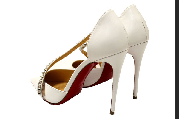 Christian Louboutin White Leather Spike Cross 100 | Italystation.com - Shop Now at italystation.com