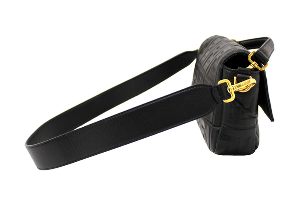 Fendi Black Nappa Leather FF 1974 Embossed Baguette | Italystation.com - Now at italystation.com