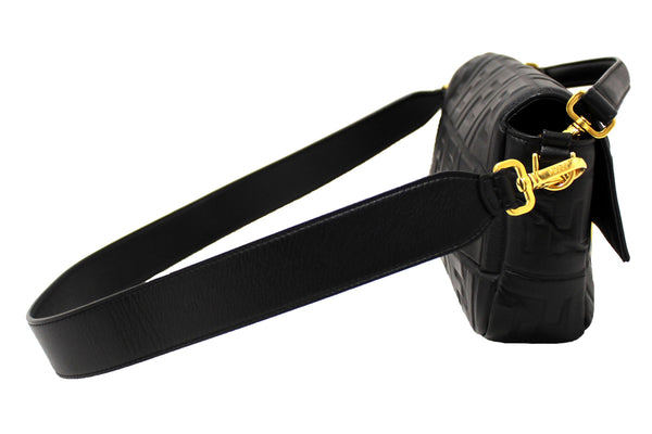 Fendi Black Nappa Leather FF 1974 Embossed Baguette | Italystation.com - Now at italystation.com