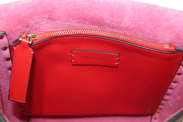 NEW Valentino Garavani Pink Pebbled Calfskin Rockstud Flip Lock Flap Messenger Bag