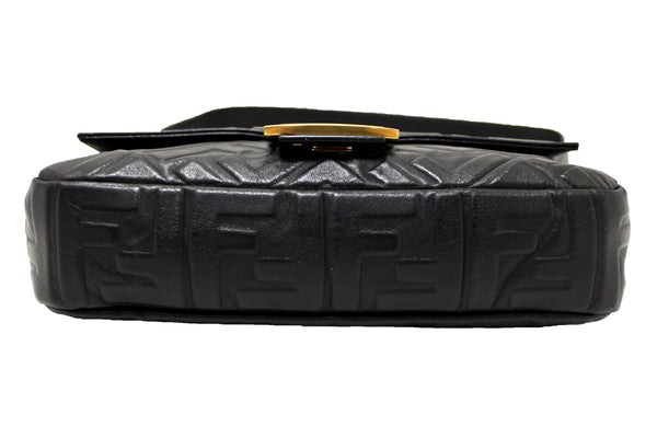 Fendi Black Nappa Leather FF 1974 Embossed Baguette | Italystation.com - Now at italystation.com
