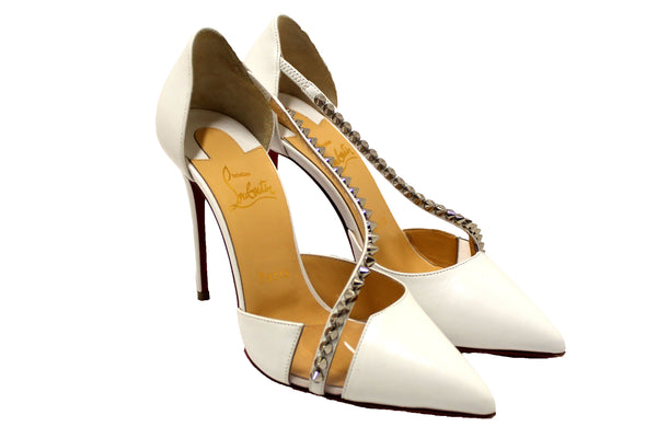 Christian Louboutin White Leather Spike Cross 100 | Italystation.com - Shop Now at italystation.com
